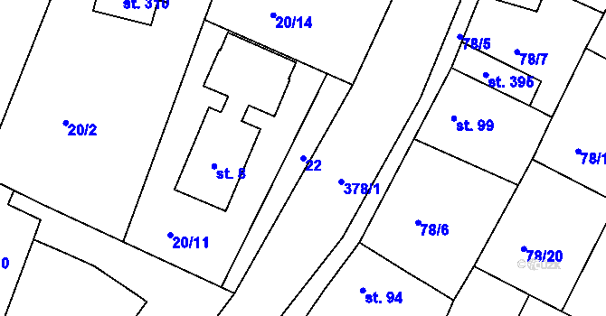 Parcela st. 22 v KÚ Braškov, Katastrální mapa