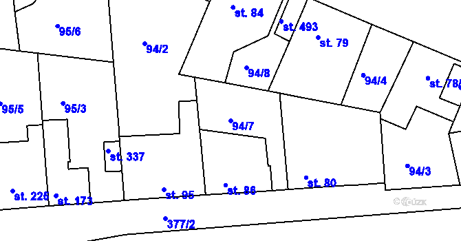 Parcela st. 94/7 v KÚ Braškov, Katastrální mapa