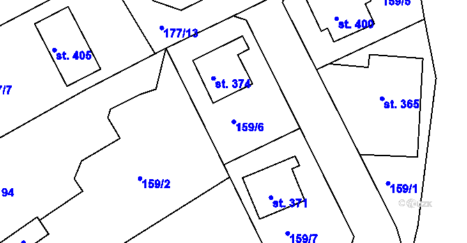 Parcela st. 159/6 v KÚ Braškov, Katastrální mapa