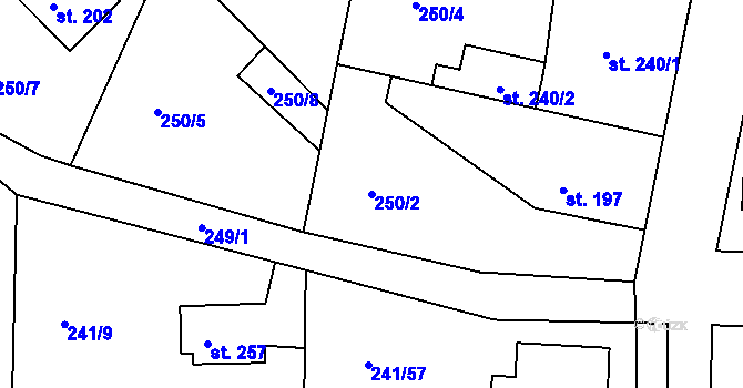 Parcela st. 250/2 v KÚ Braškov, Katastrální mapa