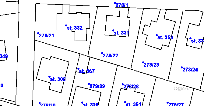 Parcela st. 278/22 v KÚ Braškov, Katastrální mapa