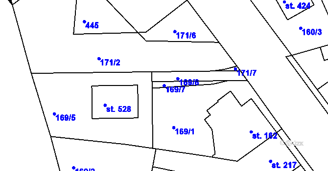 Parcela st. 169/7 v KÚ Braškov, Katastrální mapa