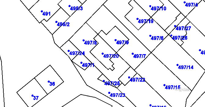 Parcela st. 497/20 v KÚ Bratčice, Katastrální mapa