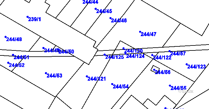 Parcela st. 244/125 v KÚ Bratčice, Katastrální mapa