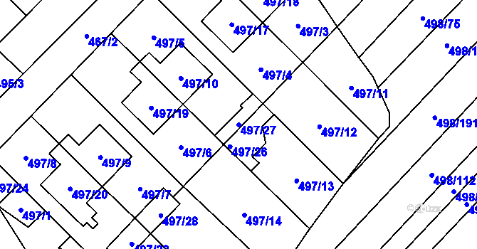 Parcela st. 497/27 v KÚ Bratčice, Katastrální mapa