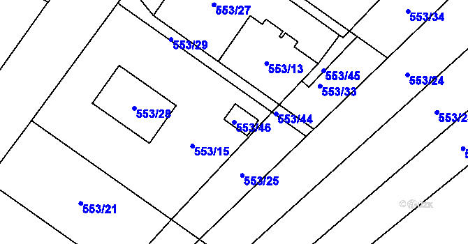 Parcela st. 553/46 v KÚ Bratčice, Katastrální mapa