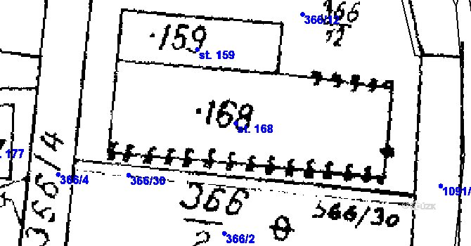 Parcela st. 168 v KÚ Bratkovice u Velvar, Katastrální mapa