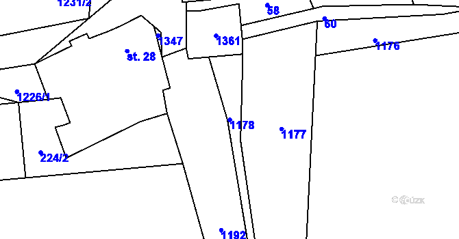 Parcela st. 1178 v KÚ Bratkovice u Velvar, Katastrální mapa