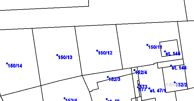 Parcela st. 150/12 v KÚ Bratkovice, Katastrální mapa