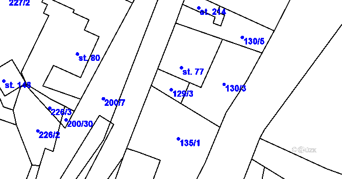 Parcela st. 129/3 v KÚ Dominikální Paseky, Katastrální mapa
