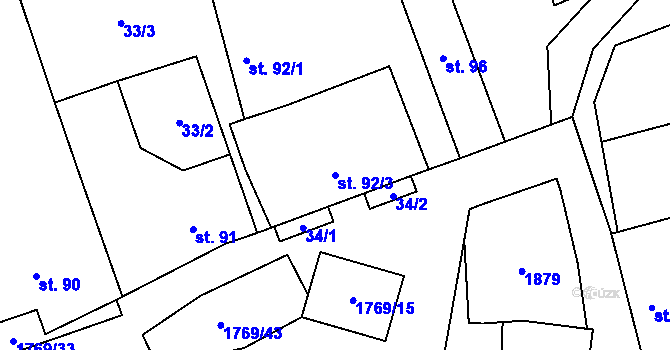 Parcela st. 92/3 v KÚ Bratronice u Kladna, Katastrální mapa