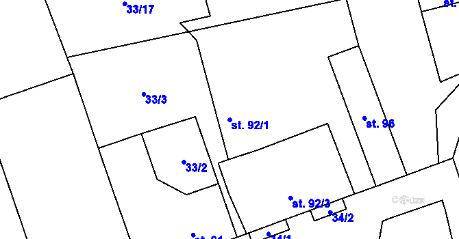 Parcela st. 92/1 v KÚ Bratronice u Kladna, Katastrální mapa