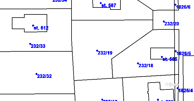 Parcela st. 232/19 v KÚ Bratronice u Kladna, Katastrální mapa