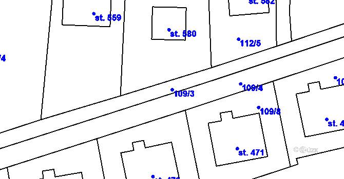 Parcela st. 109/3 v KÚ Bratronice u Kladna, Katastrální mapa