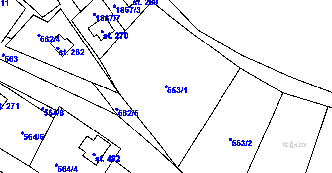 Parcela st. 553/1 v KÚ Bratronice u Kladna, Katastrální mapa