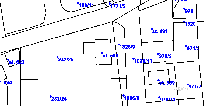 Parcela st. 590 v KÚ Bratronice u Kladna, Katastrální mapa