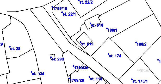 Parcela st. 619 v KÚ Bratronice u Kladna, Katastrální mapa