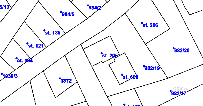 Parcela st. 205 v KÚ Bratronice u Kladna, Katastrální mapa