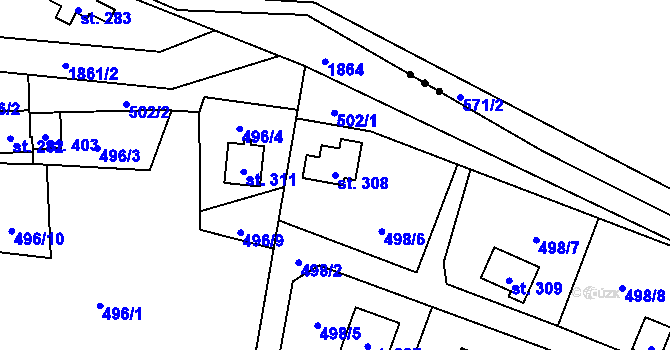 Parcela st. 308 v KÚ Bratronice u Kladna, Katastrální mapa