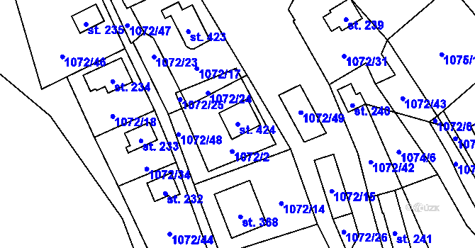 Parcela st. 424 v KÚ Bratronice u Kladna, Katastrální mapa