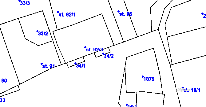 Parcela st. 34/2 v KÚ Bratronice u Kladna, Katastrální mapa