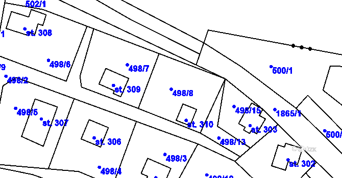 Parcela st. 498/8 v KÚ Bratronice u Kladna, Katastrální mapa