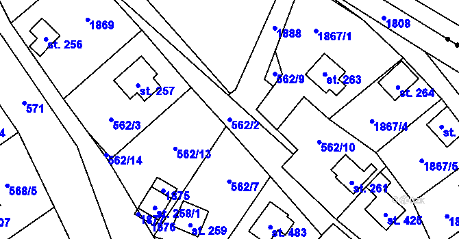 Parcela st. 562/2 v KÚ Bratronice u Kladna, Katastrální mapa