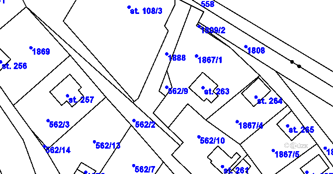 Parcela st. 562/9 v KÚ Bratronice u Kladna, Katastrální mapa