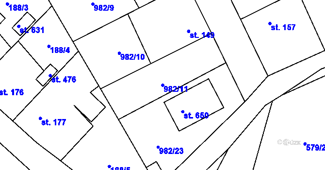 Parcela st. 982/11 v KÚ Bratronice u Kladna, Katastrální mapa