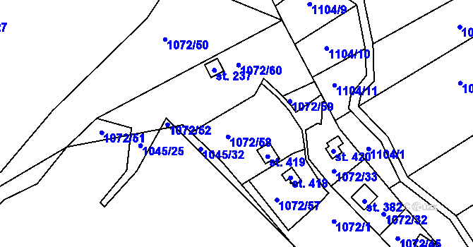 Parcela st. 1072/1 v KÚ Bratronice u Kladna, Katastrální mapa
