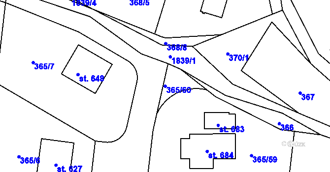 Parcela st. 365/60 v KÚ Bratronice u Kladna, Katastrální mapa