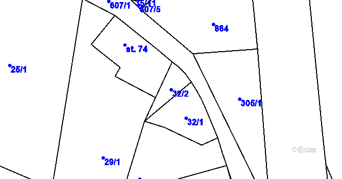 Parcela st. 32/2 v KÚ Bratronice u Luštěnic, Katastrální mapa