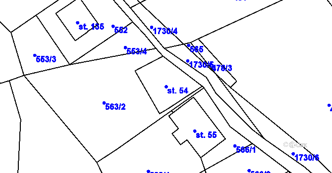 Parcela st. 54 v KÚ Bratrouchov, Katastrální mapa