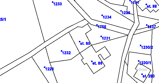 Parcela st. 85 v KÚ Bratrouchov, Katastrální mapa