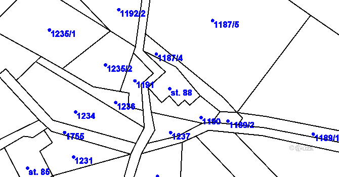 Parcela st. 88 v KÚ Bratrouchov, Katastrální mapa