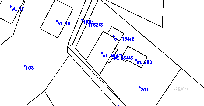 Parcela st. 134/1 v KÚ Bratrouchov, Katastrální mapa