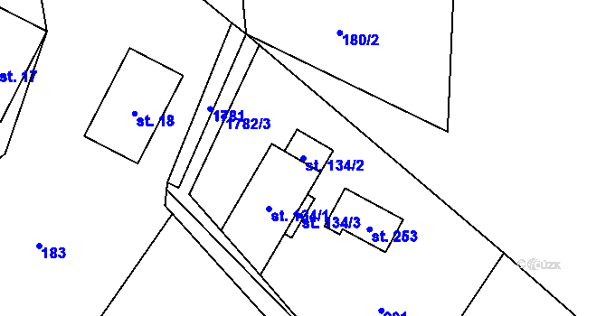 Parcela st. 134/2 v KÚ Bratrouchov, Katastrální mapa
