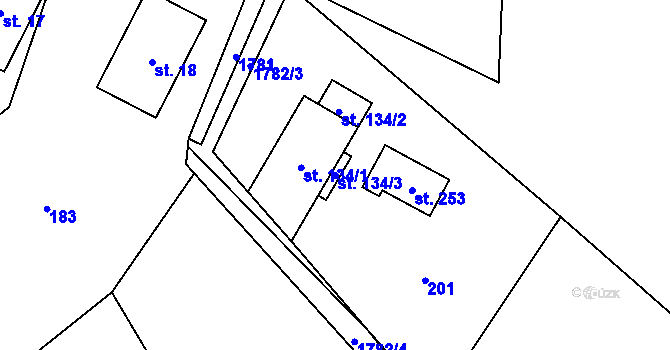 Parcela st. 134/3 v KÚ Bratrouchov, Katastrální mapa