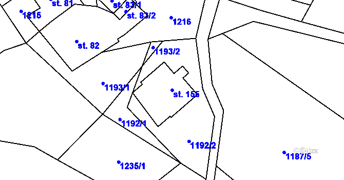 Parcela st. 155 v KÚ Bratrouchov, Katastrální mapa