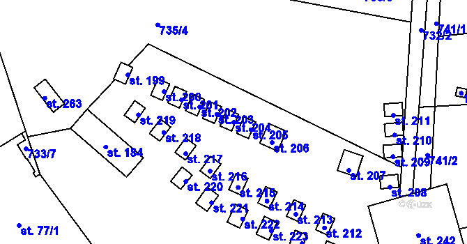 Parcela st. 204 v KÚ Bratrouchov, Katastrální mapa