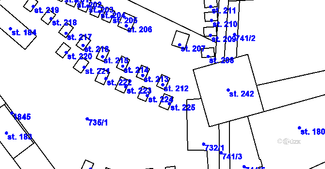Parcela st. 212 v KÚ Bratrouchov, Katastrální mapa