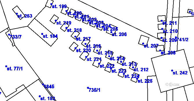 Parcela st. 215 v KÚ Bratrouchov, Katastrální mapa