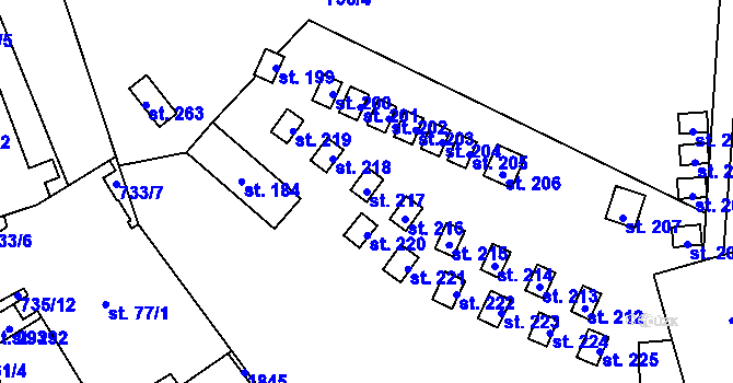 Parcela st. 217 v KÚ Bratrouchov, Katastrální mapa