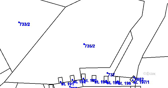Parcela st. 735/2 v KÚ Bratrouchov, Katastrální mapa