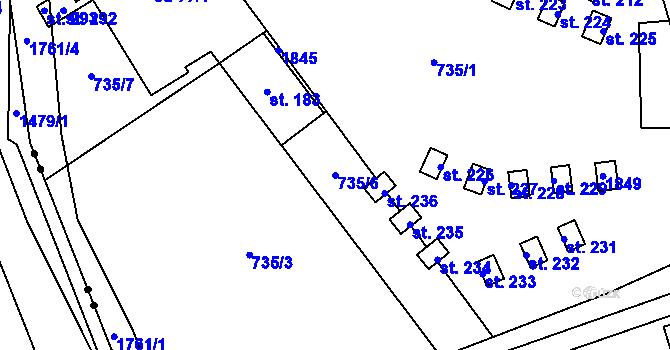 Parcela st. 735/6 v KÚ Bratrouchov, Katastrální mapa