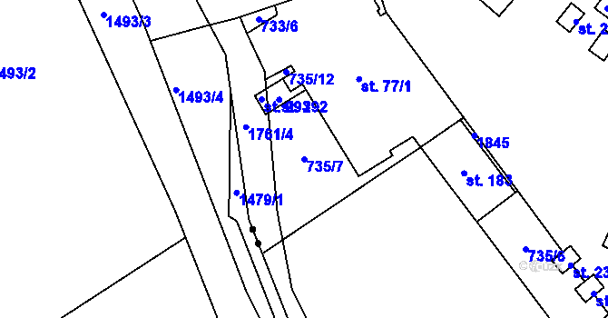Parcela st. 735/7 v KÚ Bratrouchov, Katastrální mapa