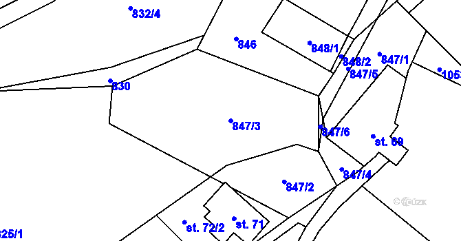 Parcela st. 847/3 v KÚ Bratrouchov, Katastrální mapa