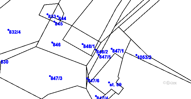 Parcela st. 848/2 v KÚ Bratrouchov, Katastrální mapa