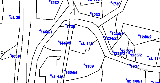 Parcela st. 145 v KÚ Bratrušov, Katastrální mapa