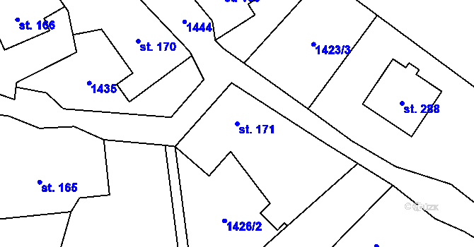 Parcela st. 171 v KÚ Bratrušov, Katastrální mapa
